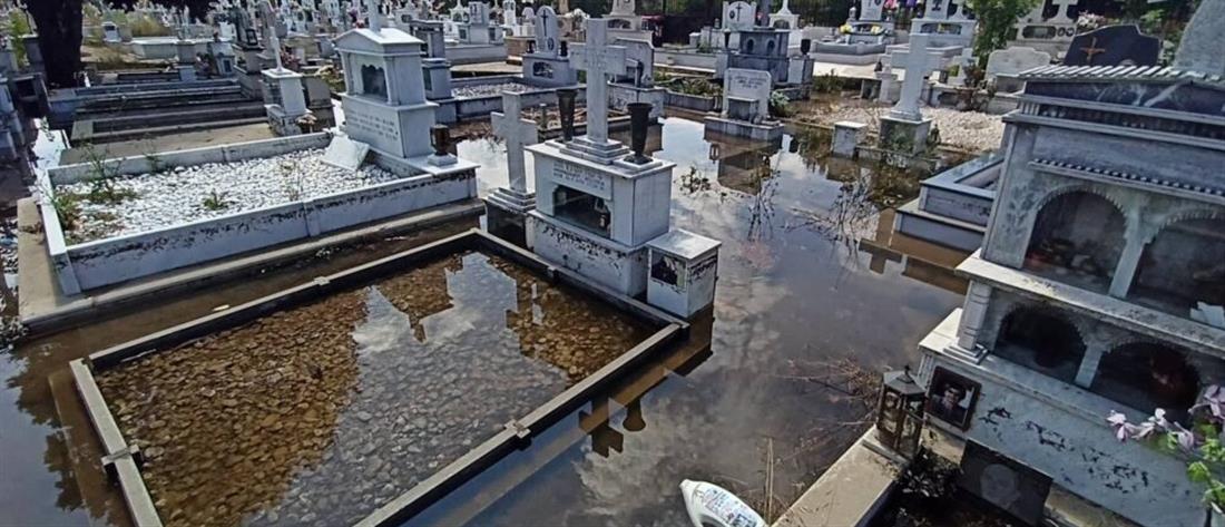 Πτολεμαΐδα: νεκροταφεία μετατράπηκαν σε “λίμνες” (εικόνες)