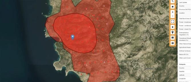 Φωτιά στη Χίο – Copernicus: Χιλιάδες στρέμματα παραδόθηκαν στις φλόγες
